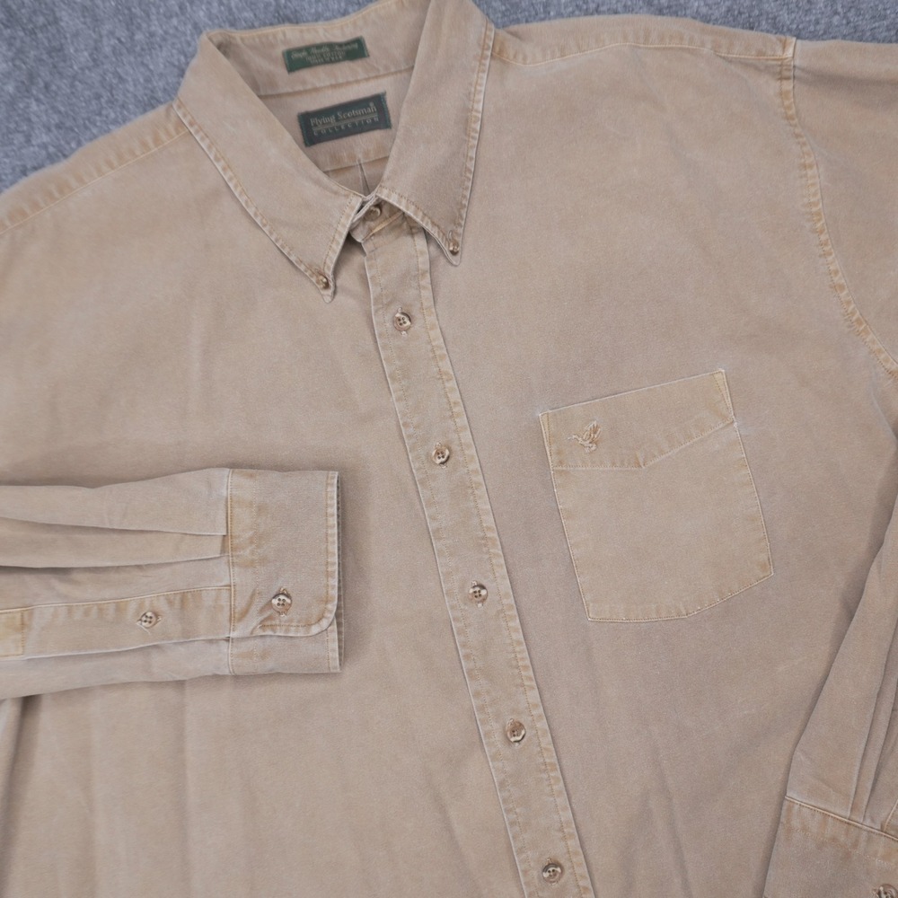 Flying Scotsman Button Down Shirt Men XXL Tan Cotton Sueded Made in USA Long Slv